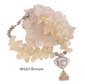 Citrine Nugget Necklace with Heart Shaped Blister Pearl & Trillion Cut Citrine Pendant